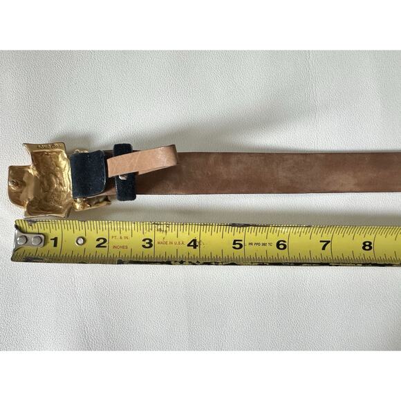 Vintage 90s Donna Karan Belt Italy Black Leather Suede Gold Buckle Luxury Large main image 9